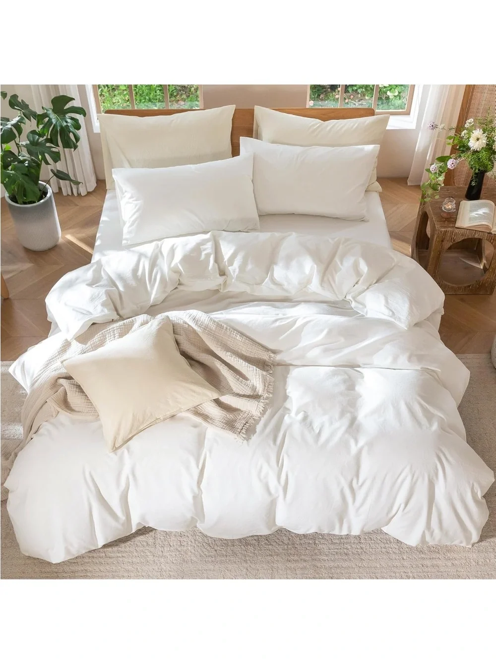 NEW MooMee Bedding Duvet Cover Set 100% Washed Cotton. Linen Like. Off white